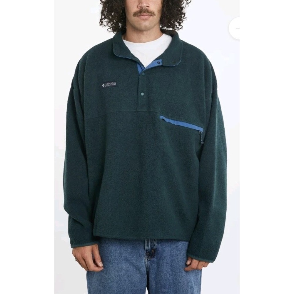 Vintage Columbia‎ Pullover Mens Lg Fleece Made USA Snap Front Outdoors 90s Hike